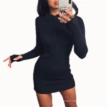 Women Casual Zipper Neck Dress Women Hip Lifting O Neck Sexy Casual Dresses